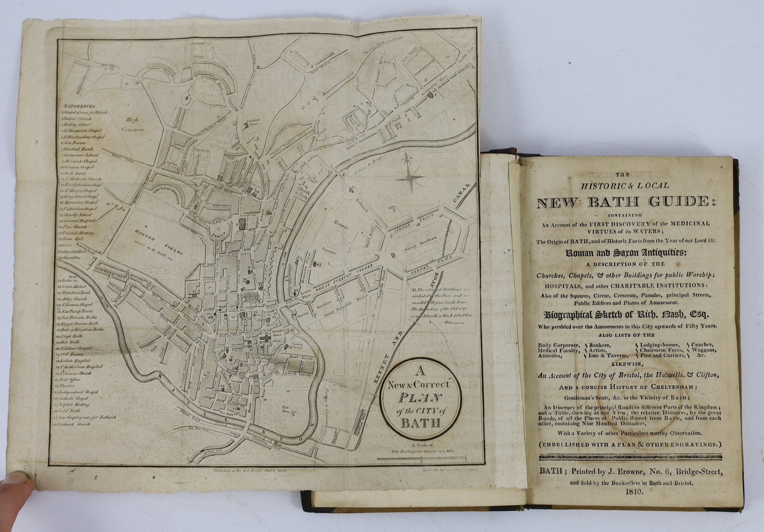 SOMERSET, BATH: The Historic and Local New Bath Guide ... Likewise, an Account of Bristol, the Hotwells, and Clifton, and a Concise History of Cheltenham ... folded plan and table